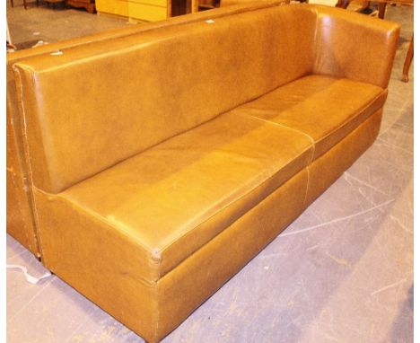 LEATHER UPHOLSTERED BENCH. Tan leather upholstered bench