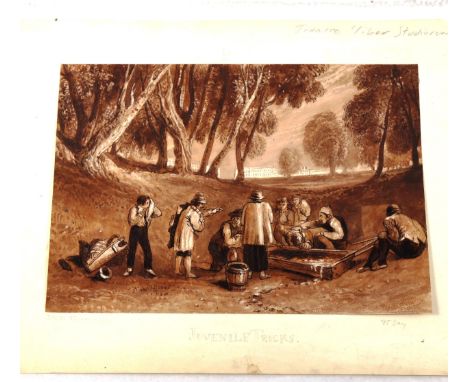 19th century watercolour, after J M W Turner's Liber Studiorun, juvenile tricks, image 18cm x 26cm, unframedImage is in good 