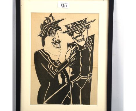 Percy Wyndam Lewis (1882 - 1957), lithograph, 2 figures, 32cm x 23cm, framedA short tear on right-hand edge and a horizontal 
