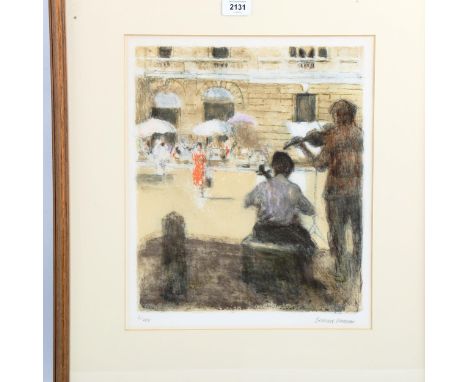 Bernard Dunstan, lithograph, street musicians, signed in pencil, no. 6/200, image 37cm x 31cm, framedGood condition 
