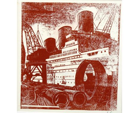 Viola Paterson (1899 - 1981), wood engraving, shipyard, signed in pencil with monogram, image 20cm x 18cm, mountedGood condit