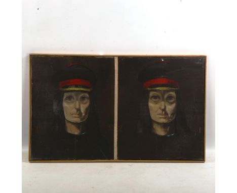 Ron Dellar, oil on canvas, double portrait, inscribed verso, 45cm x 75cm, framedGood condition, a few very light surface abra