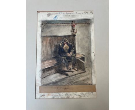 *DESCRIPTION CHANGE* Archibald *Hartrick* (1864 - 1950), watercolour, exhaustion sketched in a Salvation Army shelter circa 1