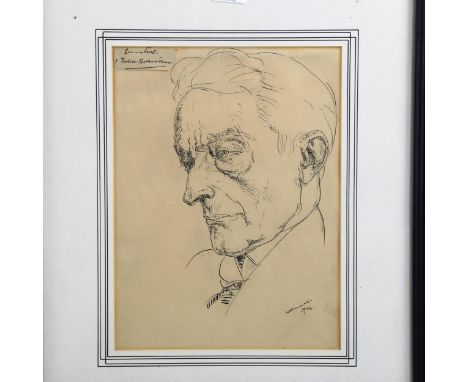 Alfred Wolmark (1877 - 1961), pen and ink drawing, head portrait, signed and dated 1926, 33cm x 25cm, framedEven paper discol