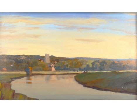 Leonard James Connor, acrylic on board, evening light, signed with Exhibition label, 30cm x 45cm, framedVery good condition 