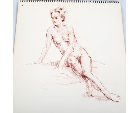 Alistair Grant (1921 - 1997), artist's sketch album containing watercolour and crayon nude life drawings, 50cm x 40cm, 9 page