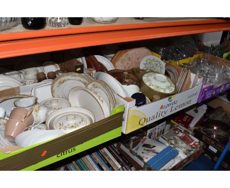 SEVEN BOXES AND LOOSE GLASS, TEA AND KITCHEN WARES to include a quantity of Sone China tea wares comprising cups, saucers, si