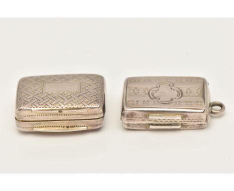 A GEORGE IV SILVER RECTANGULAR VINAIGRETTE AND A VICTORIAN SILVER RECTANGULAR VINAIGRETTE, the George IV example with lattice