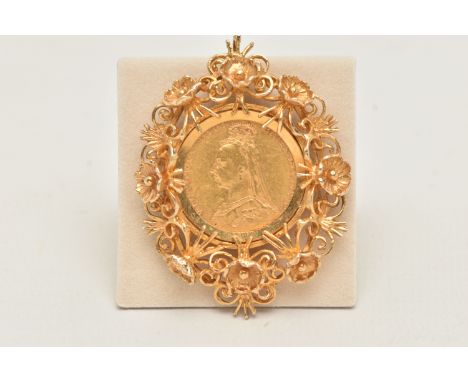 A MOUNTED VICTORIAN FULL GOLD SOVEREIGN COIN PENDANT, depicting Queen Vicotria Jubilee head, dated 1892 Sydney mint, secured 