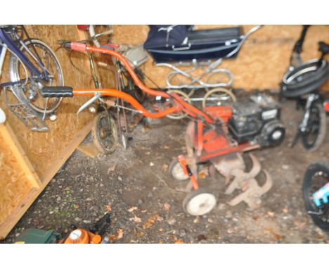 A WOLSELEY MAJOR MERRY TILLER ROTAVATOR with a Briggs and Stratton 3.5Hp engine (engine pulls freely but hasn't started)