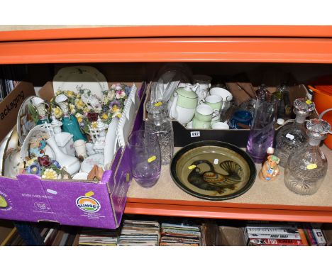 TWO BOXES AND LOOSE CERAMICS AND GLASSWARE to include a quantity of Royal Doulton 'Twilight Rose' tea wares comprising cups, 