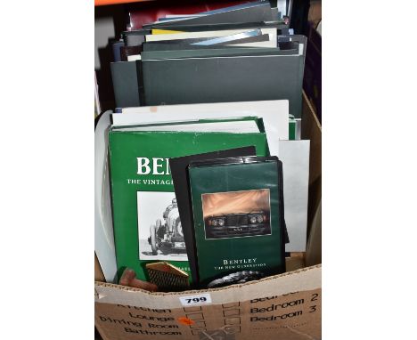 ONE BOX OF BENTLEY, ROLLS ROYCE, AND ASTON MARTIN BROCHURES, to include a 1998 Silver Seraph booklet, a Bentley Azure brochur