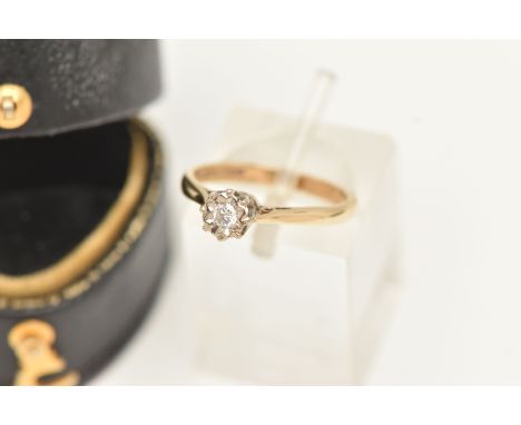A 9CT GOLD ILLUSION SET SINGLE STONE DIAMOND RING, round brilliant cut diamond, approximately 0.07ct, illusion set in a white
