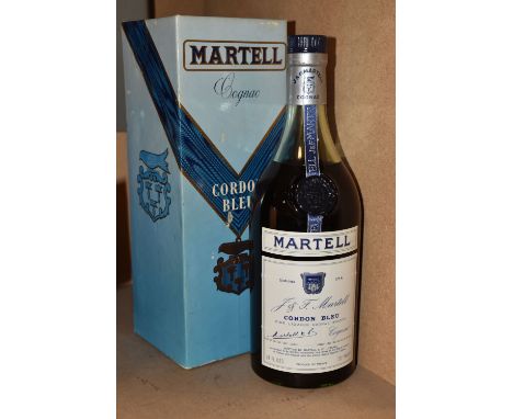 COGNAC, One Bottle of MARTELL CORDON BLEU COGNAC, 24fl. oz, 70% proof, fill level upper shoulder, seal intact, boxed, late 19