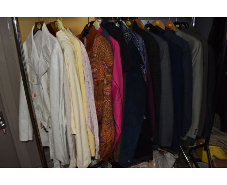 FOUR BOXES AND LOOSE GENTLEMEN'S AND LADIES' CLOTHING, comprising a cream leather Fiorelli handbag, Gucci style bely (damaged