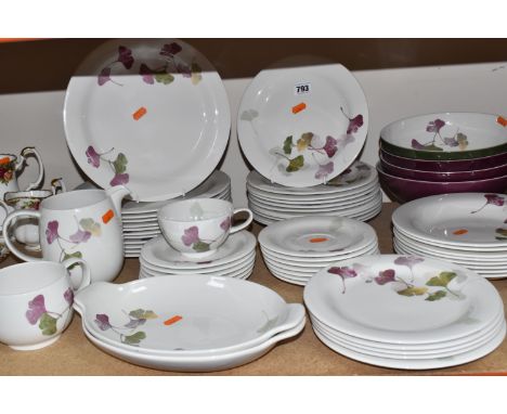 A PORTMEIRION 'GINGKO' PATTERN DINNER SET, comprising twelve dinner plates, sixteen side plates, eight soup dishes, two oval 
