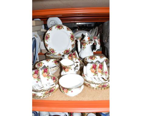 THIRTY THREE PIECES OF ROYAL ALBERT 'OLD COUNTRY ROSES' DINNER WARES, comprising a coffee pot (repaired spout, lid chipped, s