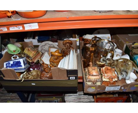 THREE BOXES OF CERAMIC ITEMS to include assorted Sadler vegetable face pots comprising celery, onions, apple sauce, and beetr