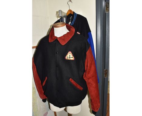 TWO VINTAGE VARSITY STYLE JACKETS, comprising a Paramount Studios official merchandise jacket, black wool body, red suede col