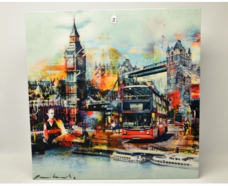 PACO RAPHAEL (DUTCH 1975) 'ROLL WITH IT', a montage of London landmarks, signed bottom left, mixed media on aluminium, approx