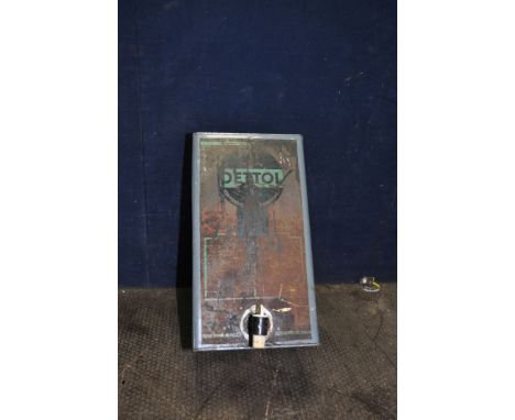 A VINTAGE 'DETTOL' DISPENSING CAN width and depth 24cm height 43cm with tap