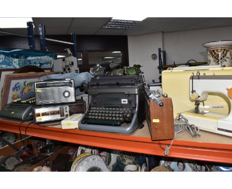 A GROUP OF LARGE VINTAGE ITEMS to include two vintage radios and a radio alarm clock to include 'Oscar Prince,' 'Philco,' and