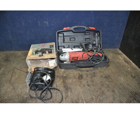 A POWERBASE XTREME ANGLE GRINDER IN CASE and a Black and Decker jigsaw in original box (both PAT pass and working) (2)