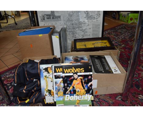 FOUR BOXES AND LOOSE MOSTLY WOLVERHAMPTON WANDERERS RELATED MEMORABILIA to include a 1996 commemorative Wolves 'Bully' ten-ye