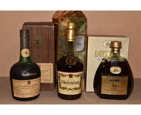 COGNAC, Three Bottles of Excellent Cognac comprising 1 x COURVOISIER NAPOLEON Old Liqueur Cognac, Nombre Limite No. NR6095, 7