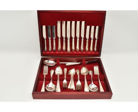 AN ELIZABETH II SILVER OLD ENGLISH PATTERN CANTEEN OF CUTLERY FOR SIX PLACE SETTINGS, comprising a pair of tablespoons, seven