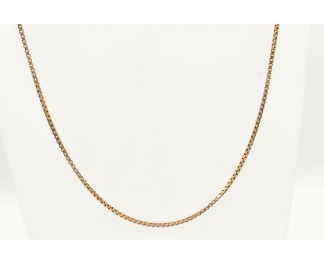 A 9CT GOLD BOX LINK CHIAN, fitted with a spring clasp, hallmarked 9ct London import, length 540mm, approximate gross weight 1
