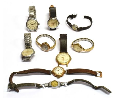 NINE WRIST WATCHES INCLUDING THREE LADY'S 9CT GOLD CASED EXAMPLES  Comprising lady's; Certina, a 9ct gold round wrist watch c