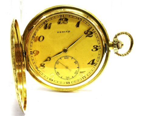 ZENITH, AN ART DECO SWISS 14K HUNTER CASED KEYLESS POCKET WATCH, CIRCA 1929  No. 2879242, Zenith keyless lever movement; gold