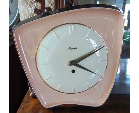 A MAUTHE GERMAN CERAMIC WALL CLOCK  and a Tremaen pottery table lamp and shade