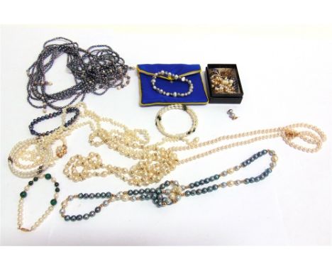A COLLECTION OF CULTURED FRESHWATER PEARL JEWELLERY  both grey stained and 'white', comprising; five various bracelets; five 