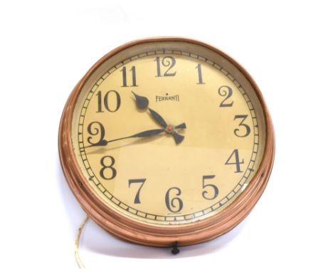 A FERRANTI CIRCULAR WALL CLOCK  with copper frame, 36cm diameter overall
