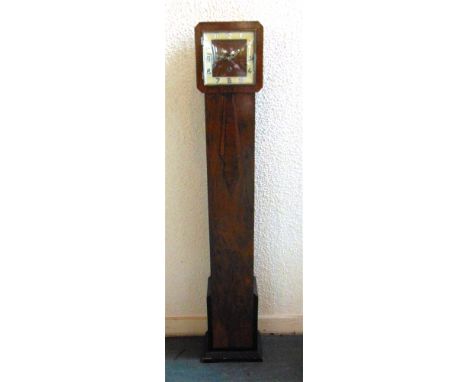A WALNUT CASED ART DECO STYLE GRANDMOTHER CLOCK  the 8-day movement with Westminster chime, 139cm high