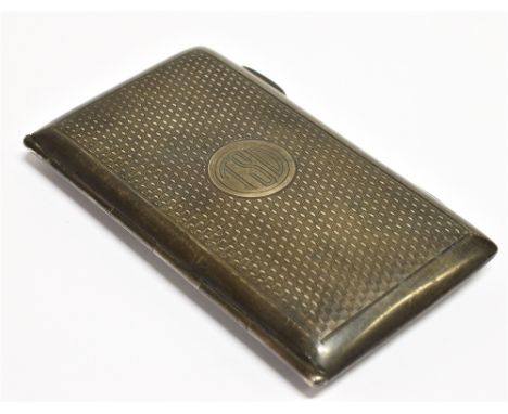 AN ART DECO SMALL SILVER CHEROOT OR CIGARETTE CASE of small proportions, engine turned with a round reserve engraved with ini