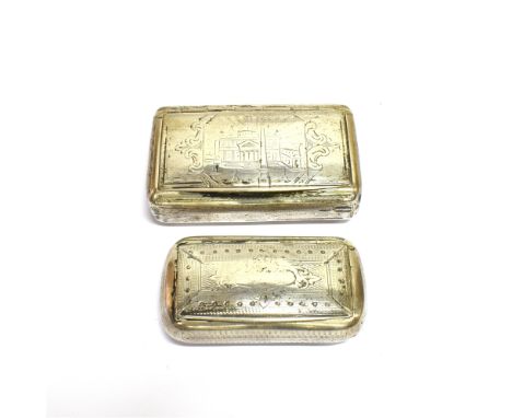 TWO CONTINENTAL SNUFF BOXES  comprising; one with a hinged cover engraved with a square with obelisks and a church behind, po