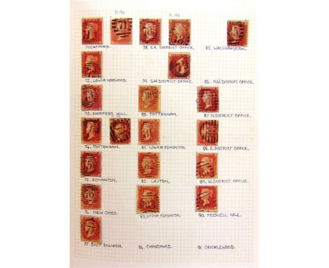 STAMPS - GREAT BRITAIN  A Vic. 1d. red (perf.) collection, arranged by Post Office cancellation, London district and provinci