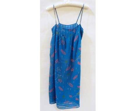 A blue chiffon dress, print design attributed to Celia Birtwell, the dress believed to be Ossie Clarke but no label, spaghett