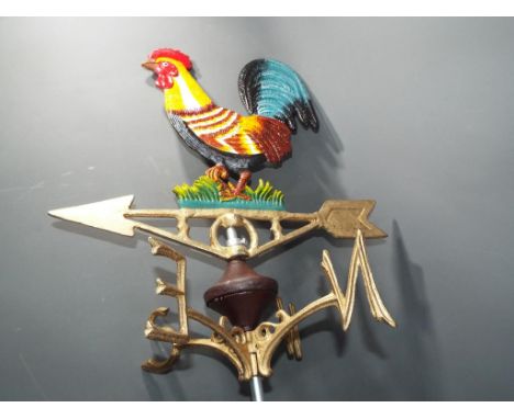 A cast iron weather vane depicting a hand painted cockerel, approx 74cm (h) including frame [XWBAN] This lot must be paid for