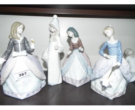 Lladro - four ceramic figurines by Lladro to include #5211 Angela, #5210 Jolie and similar, largest model approximately 22 cm