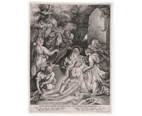 Hieronymus Wierix, Otto Van Veen, Joan Baptista Vrients, The entombment  /  Description:  The entombment. Large rare engravin