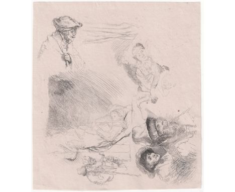 Rembrandt van Rijn, Study sheet with sick woman in bed,  /  Description:  Study sheet with sick woman in bed. Etching made by