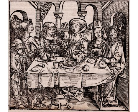 Michel Wolgemut - Salome Carving the Head of John the Baptist - 1493  /  Description:  Early woodcut from the first edition o