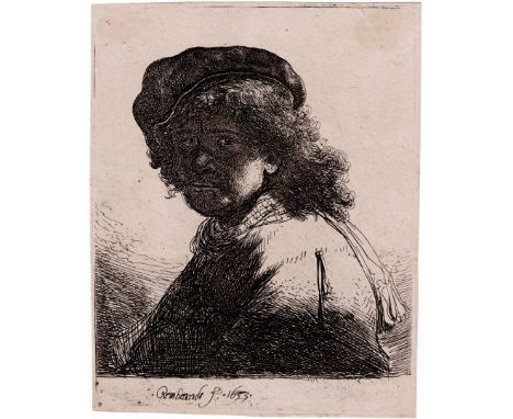 Rembrandt Van Rijn - Self-portrait in cap and scarf - 1633  /  Description:  Self-portrait of Rembrandt, in a cap and scarf w