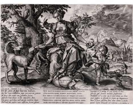 Maerten de Vos, Hieronymus Wierix - Personification of Cruelty  /  Description:  Impressive large engraving from a set of two