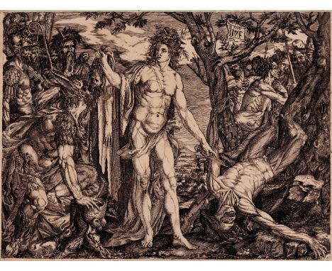 Monogrammist MF, Melchior Meier - Judgement of Midas  /  Description:  Apollo and Marsyas and the Judgement of Midas; reverse