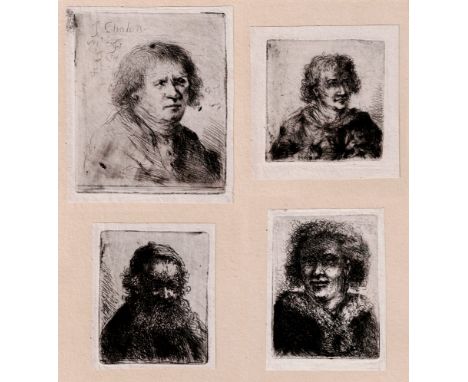 Jan Chalon - Four head studies following Rembrandt  /  Description:  Four delicate portraits very close in style to Rembrandt